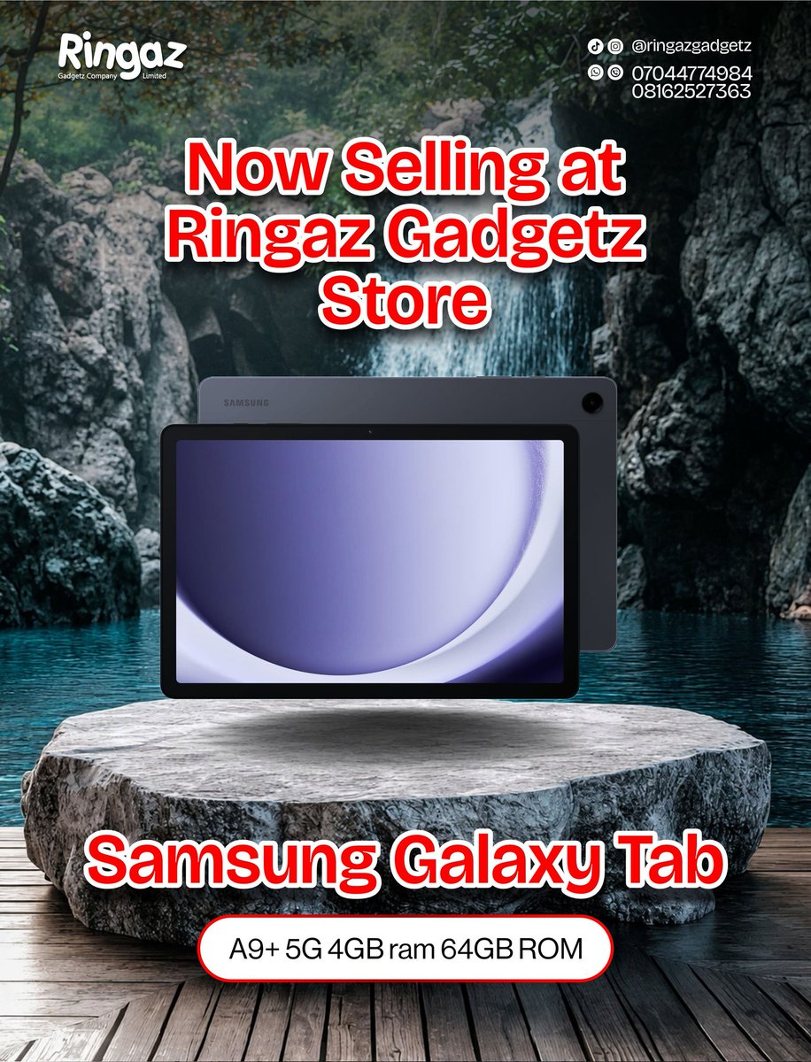 ringazworld's tweet photo. Stay connected, stay productive, stay entertained.
The Samsung Galaxy Tab A9+ 5G is built for work, entertainment, and everything in between.✨️
Available at Ringaz Gadgetz, send a DM to order 🛒 https://t.co/U1DwutOxYE