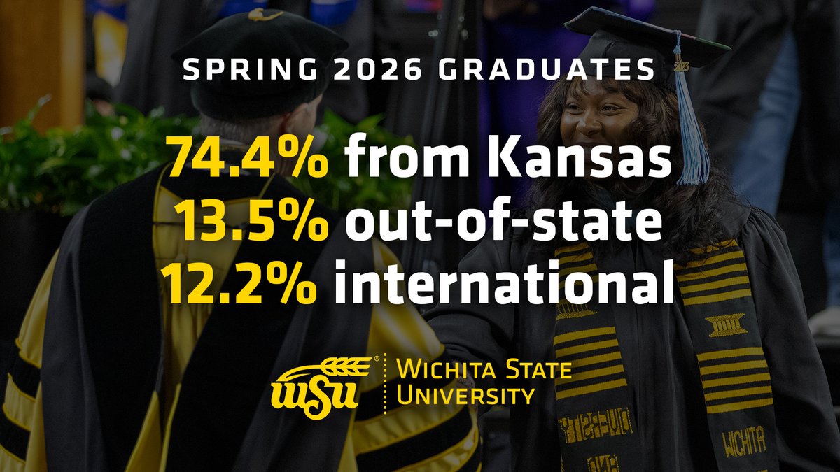 WichitaState's tweet photo. Proud of our spring 2026 graduates and the paths that brought them here. Once a Shocker, always a Shocker. 💛🖤 https://t.co/mdYRskGeA0