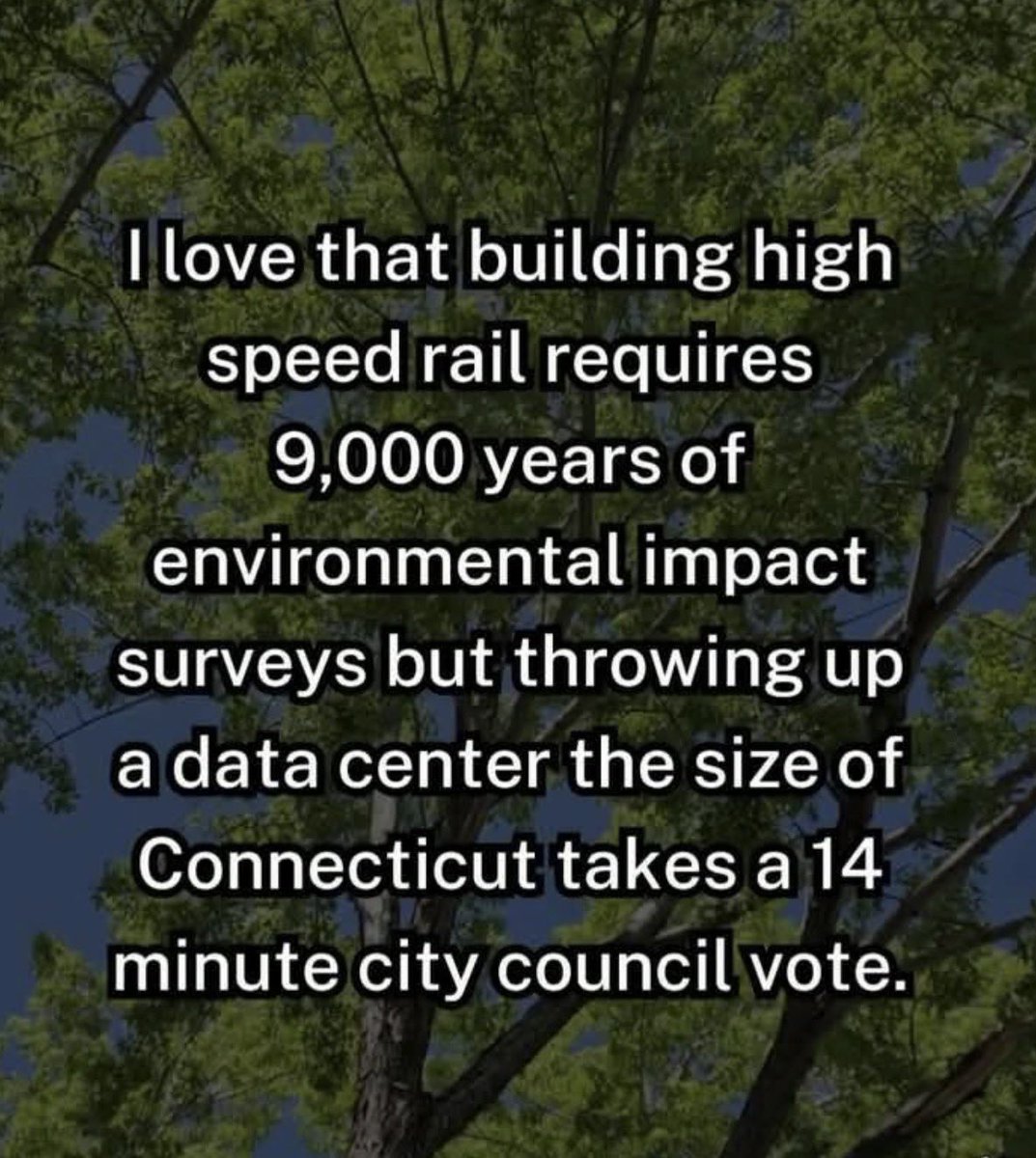 ethanmattern's tweet photo. High-speed rail &amp; mining face major federal review because of their permits, land, &amp; funding. Data centers only need county zoning &amp; utility approvals, so they can get approved with less public scrutiny. Doesn’t mean no impact, it means the rules haven’t caught up to the scale. https://t.co/LTofTN7I77