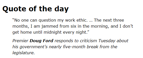 TDotResident's tweet photo. #ONpoli 

Doug Ford showed up to more cash-for-access fundraisers than he did Question Periods. The only "work" Ford does is making  backroom deals with his mega donors. https://t.co/M4ryEsvCEG