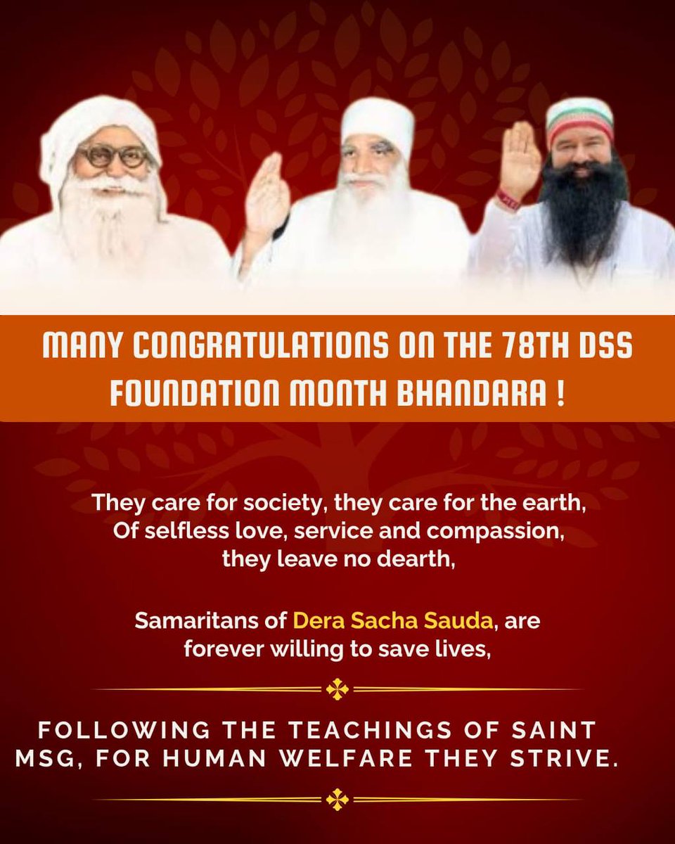 khushi_ch03's tweet photo. Serving humanity is true devotion. Inspired by Saint Gurmeet Ram Rahim Singh Ji, the devotees of DSS are setting an example of humanity by helping the needy. Heartiest congratulations to everyone on the 78th Foundation Month Bhandara.
#FoundationMonth
 #DeraSachaSauda https://t.co/QimIMtGPDK