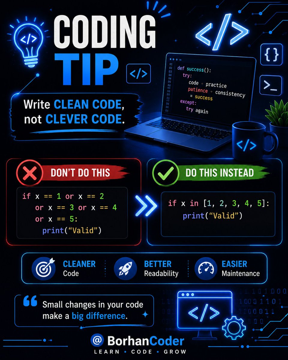 BorhanCoder's tweet photo. 💡 CODING TIP

Don't copy code blindly.

✓ Understand it
✓ Practice it
✓ Improve it

@BorhanCoder https://t.co/2KTALOAR2k