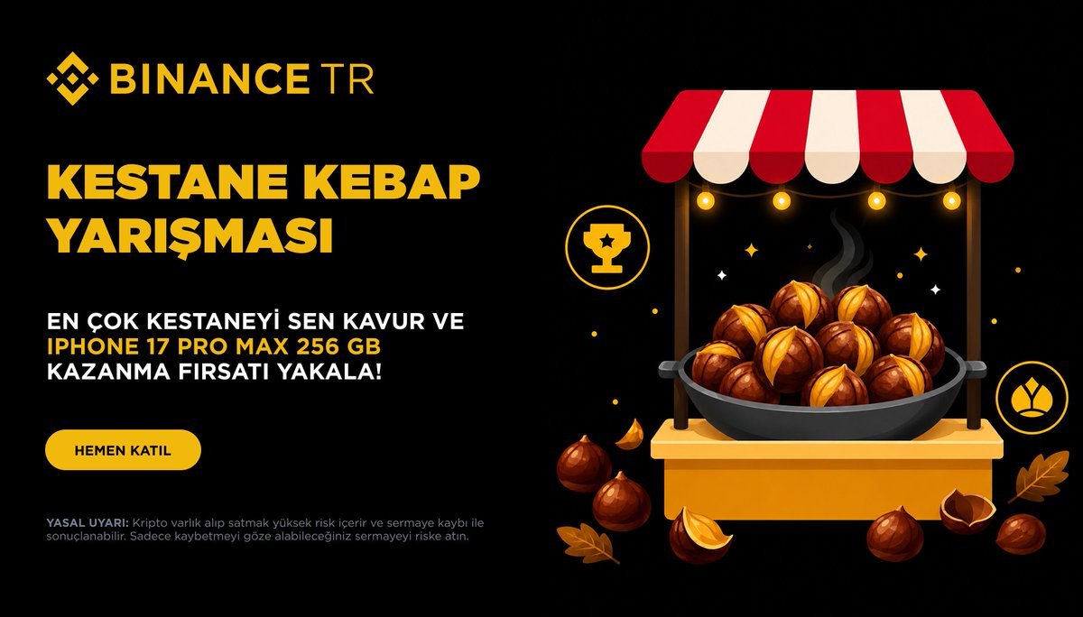 BinanceTR's tweet photo. Kestane Kebap’ta geri sayım başladı 🔥

Bir gün bile ara vermek sıralamada fark yaratabilir 👀

Oyuna katıl, puan toplamaya devam et ve ödül yarışında yerini sağlamlaştır 🏆

500 TL değerinde dijital hediye çekleri ve iPhone 17 Pro Max 256 GB için son düzlüğe girdik 🎁

Final tarihi: 6 Haziran
