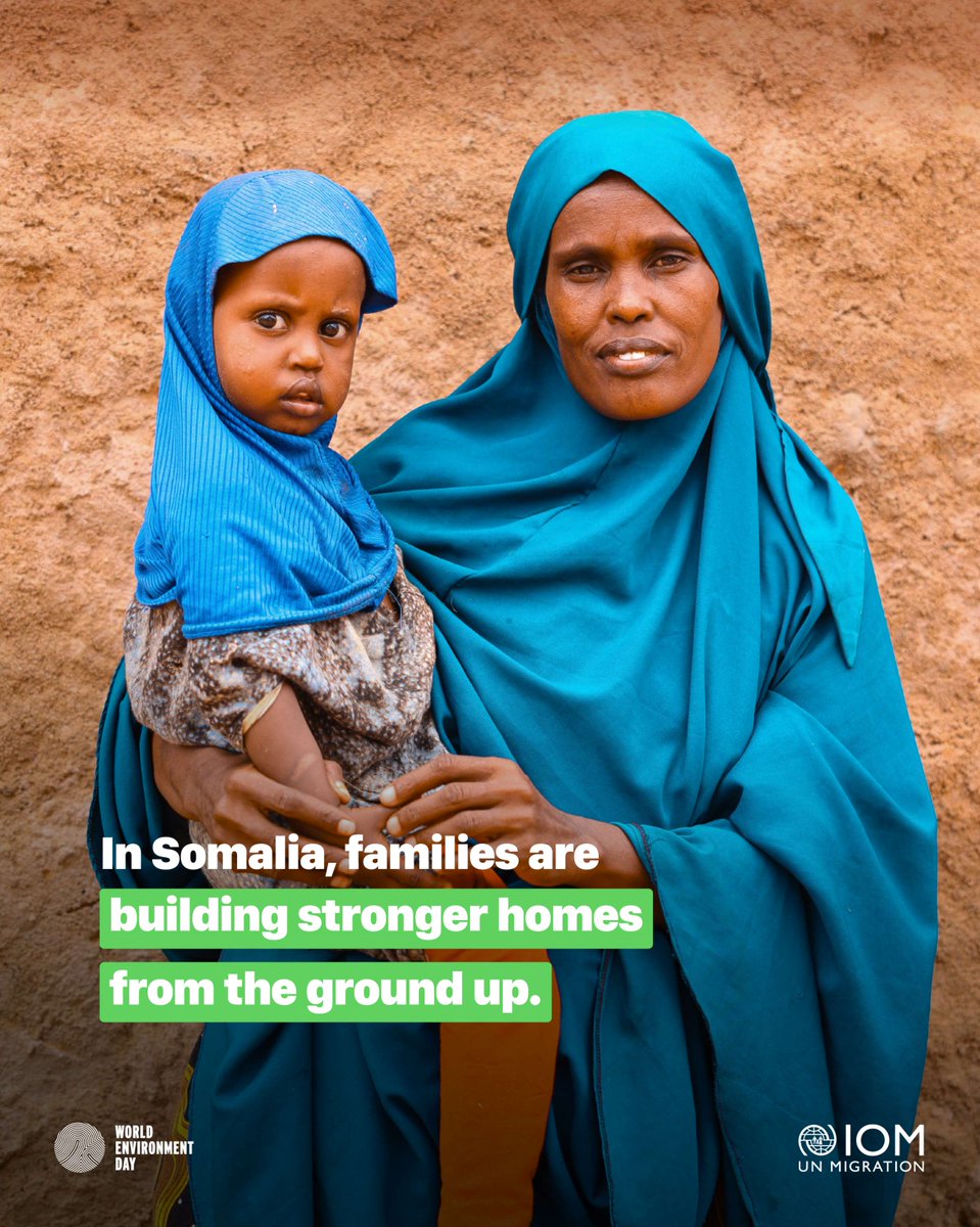 UNmigration's tweet photo. Ahead of #WorldEnvironmentDay, we celebrate the potential of climate action to improve lives. 

In #Somalia, families displaced by climate shocks are rebuilding their futures through sustainable housing made from local materials. https://t.co/SR4eCSM4Of https://t.co/e6sK387SLo