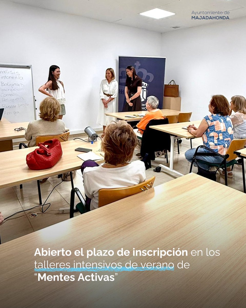 MajadahondaAyto's tweet photo. 🔛Abierto el plazo de inscripción en los talleres intensivos de verano de “Mentes Activas”, el programa del @MajadahondaAyto  para prevenir el deterioro cognitivo.

🔹El plazo finalizará el próximo 15 de junio.

https://t.co/JORamou4La https://t.co/5QdhEH9OXk