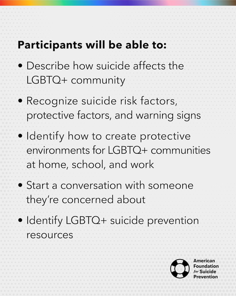afspnational's tweet photo. This #PrideMonth, AFSP is excited to launch Pride Pathways: Suicide Prevention for LGBTQ+ Communities and Allies, a presentation designed to deepen understanding of how suicide impacts the LGBTQ+ community. 

Learn more🔗 https://t.co/tAZaradzbu https://t.co/grjd7j23eF