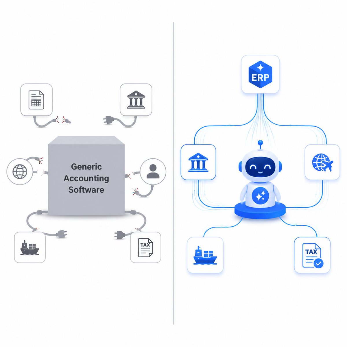 ZenAI_Intl's tweet photo. Why generic accounting software will never work for cross-border businesses. 

It's not about missing features. It's about three structural mismatches: 

1. They are built for linear workflows. Cross-border finance is a web of interconnected systems: ERP, banks, marketplaces, freight forwarders, customs. No standard SaaS can pre-integrate all of them. 

2. They assume standardized data. In reality, you get PDFs, scanned documents, handwritten notes, and Excel files in 10 different formats from suppliers around the world. 

3. They treat compliance as an afterthought. VAT rules change every quarter in Europe. GST requirements are different in every Australian state. Generic tools can't keep up. 

The result? You spend more time adapting your business to the software than the software adapting to your business. 

Custom AI agents don't replace your existing systems. They connect them. They sit between all your tools, translate between different data formats, and automate the manual work that generic software will never do. 

That's the difference between "software that works for most businesses" and "software that works for your business".