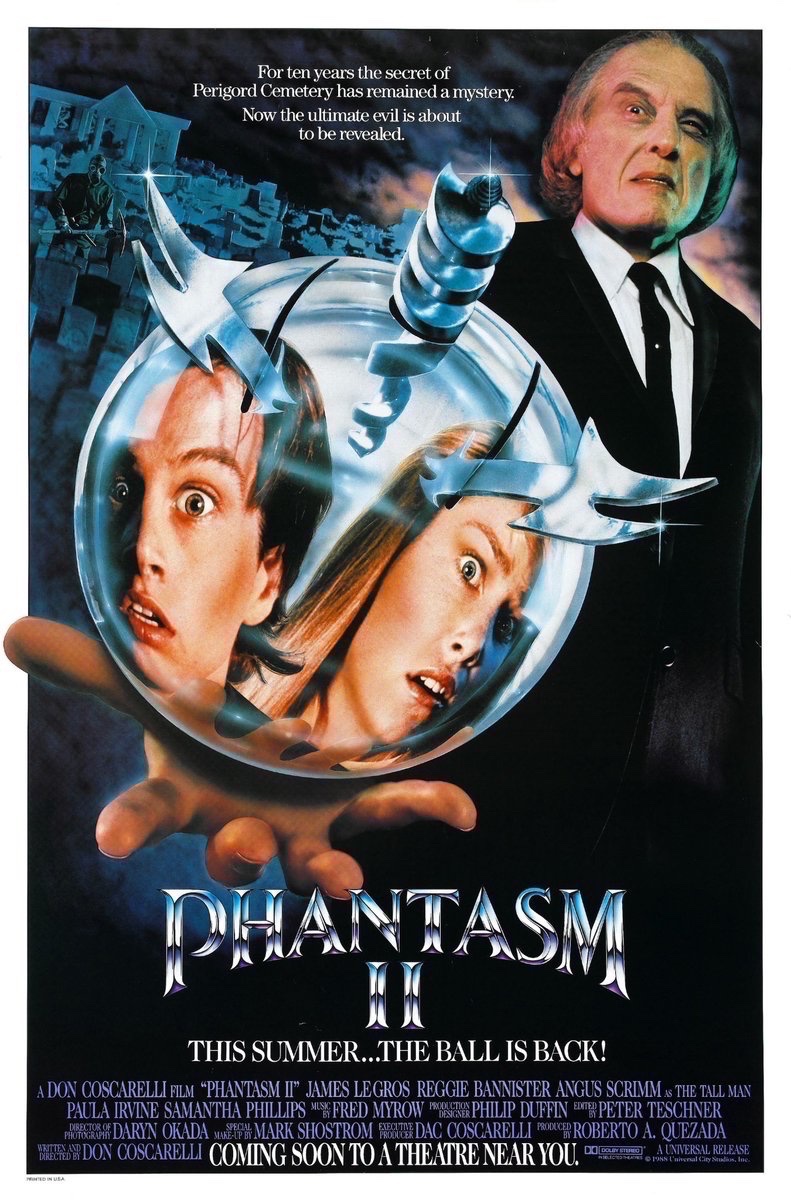 EugWSerra's tweet photo. On July 8, 1988, PHANTASM II was released! #PhantasmII #Phantasm2 #TheTallMan #AngusScrimm #DonCoscarelli #JamesLeGros #ReggieBannister #PaulaIrvine #SamPhillips #KennethTigar #MarkShostrom #RobertKurtzman #GregNicotero https://t.co/7OP9gMgLSd
