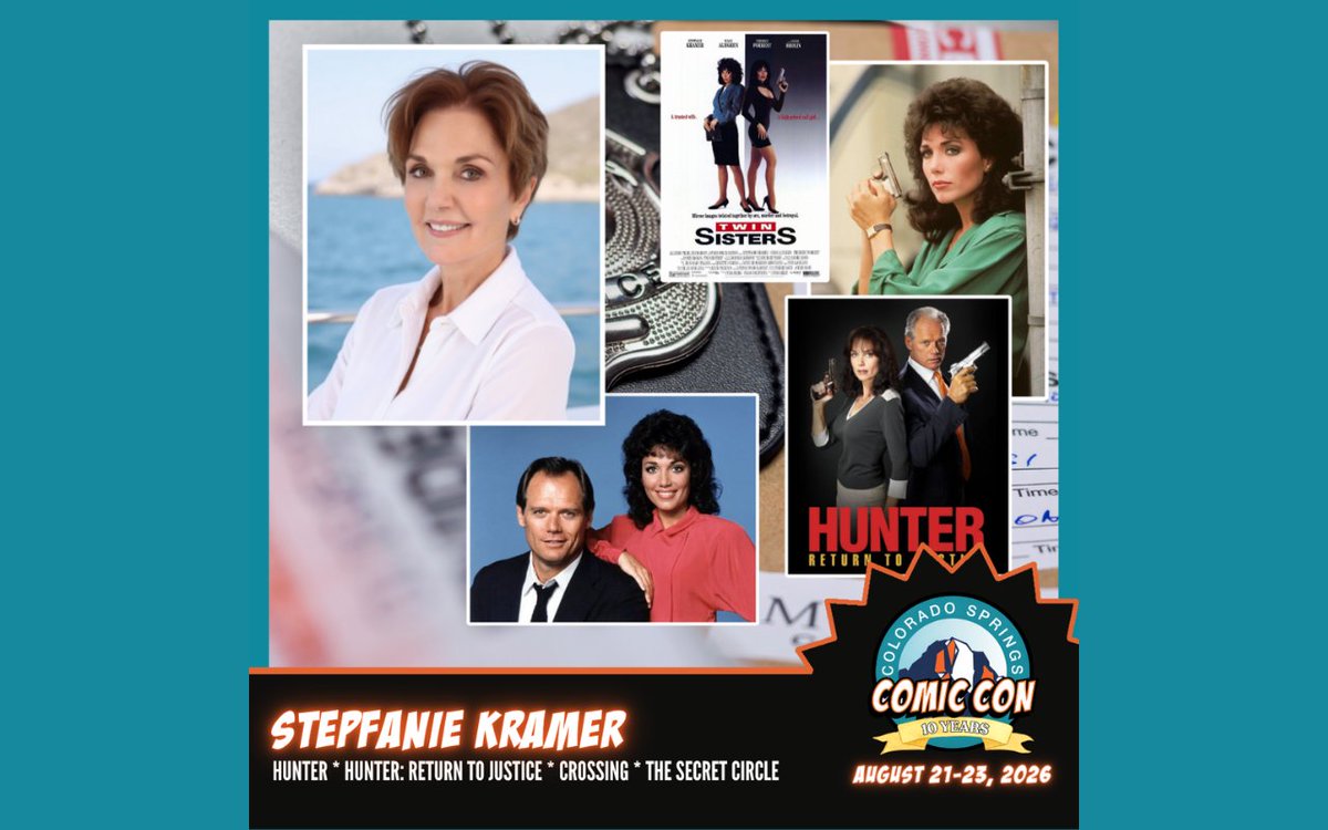 cscomiccon's tweet photo. Please welcome Stepfanie Kramer to #CSCC2026 at the @bworldarena! Stepfanie is best known for her role as Sergeant Dee Dee McCall in the hit television series Hunter, where she starred alongside Fred Dryer as one half of one of television’s most memorable crime-fighting duos. Don’t miss your chance to meet her as we celebrate a special Hunter reunion! Buy tickets now at https://t.co/ykT0o8w9NO!

#Hunter #StepfanieKramer #CSCC2026