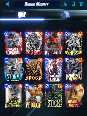 UnhlpfulYoda's tweet photo. Infinite on Day 1. 😎 Swapped the 12th card around a bunch (chord). Feel free to Surfer, Luke, even Jeff Dolphin, Venus, or Galactus can work there.

Now the real climb begins.

🔴 https://t.co/ISxggKmv1h

#marvelsnap https://t.co/xL3mjsAo0V