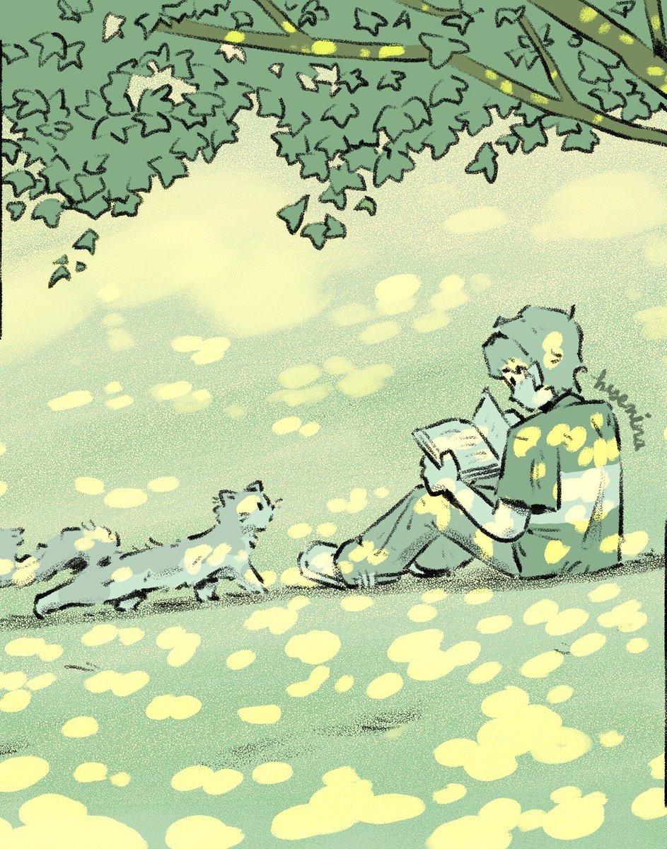 _hyemina's tweet photo. Aster and a cat 🍃☀️📖🐈‍⬛ https://t.co/eefJX3wSg5