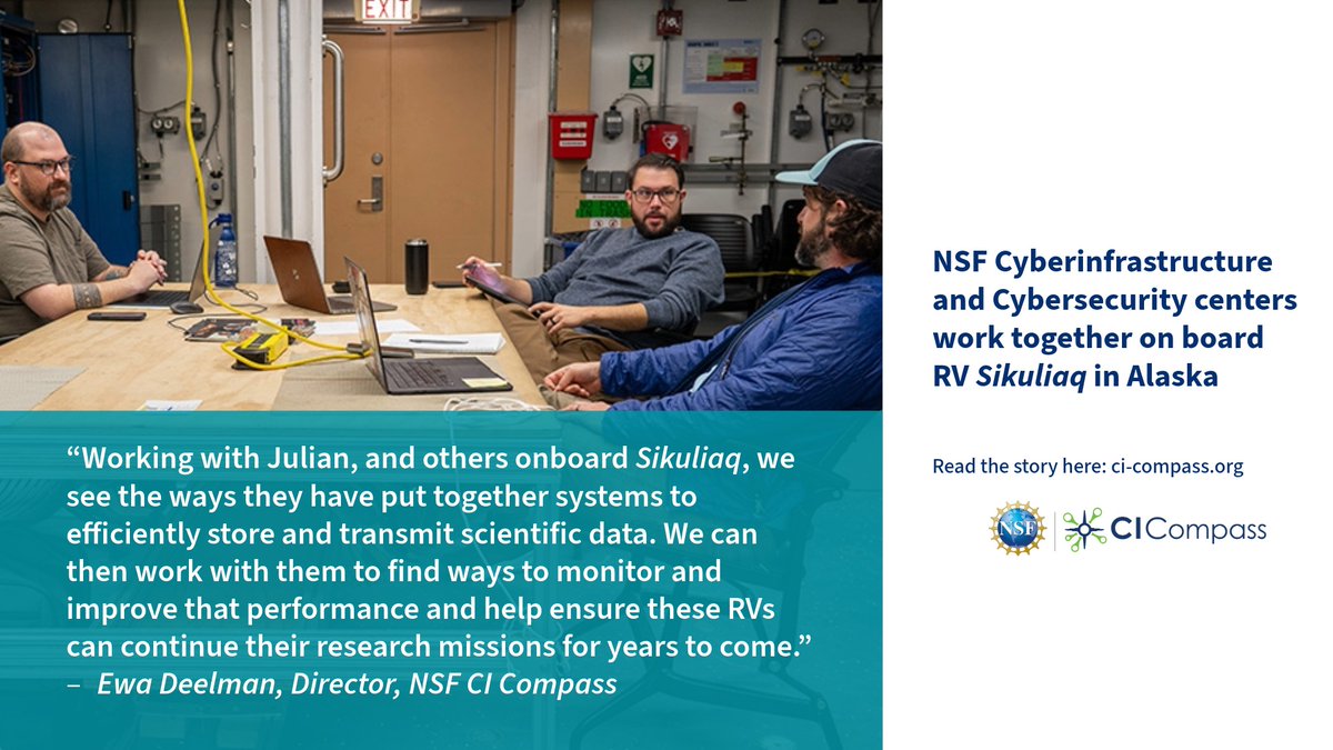 CiCompass's tweet photo. In October 2025, 2 sibling @NSF-funded centers had representatives aboard RV Sikuliaq: Trusted CI, the NSF Cybersecurity Center of Excellence, and NSF CI Compass, the NSF Cyberinfrastructure Center of Excellence.

⛴️Read the story here: https://t.co/7gRGUyVZQV https://t.co/BibypwVoU1