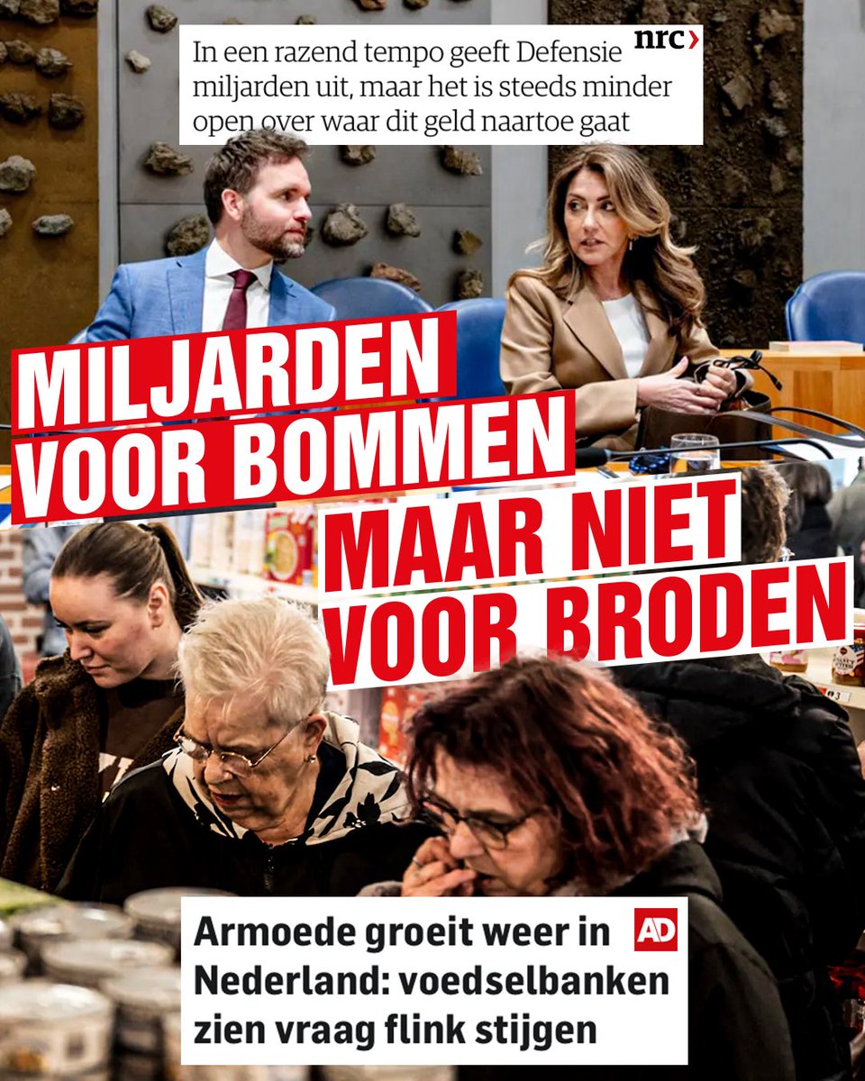 jimmydijk's tweet photo. De miljarden voor defensie klotsen tegen de plinten. 

Ondertussen groeien de rijen bij de voedselbanken. 

Ze hebben wel geld voor oorlog, maar geen geld voor mensen in armoede. https://t.co/hlm0RLE0wD