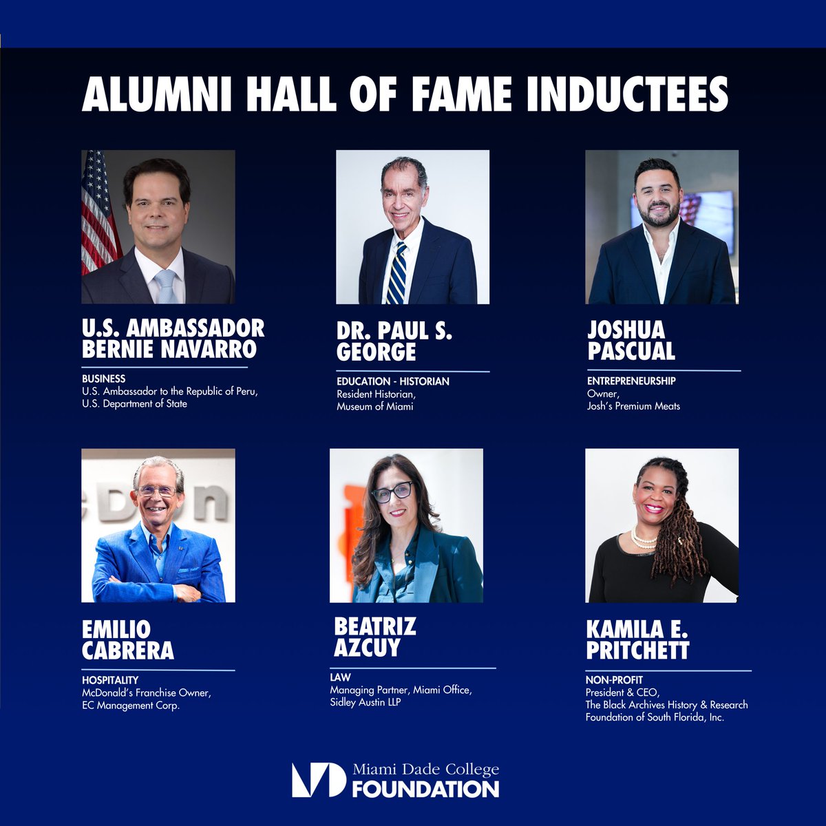 MDCollege's tweet photo. We are proud to introduce our newest Alumni Hall of Fame inductees.   This Friday, we will gather to recognize these exceptional graduates whose leadership and service reflect the enduring impact of an MDC education.  Learn more about each honoree here: https://t.co/Jn2xVl2T7M