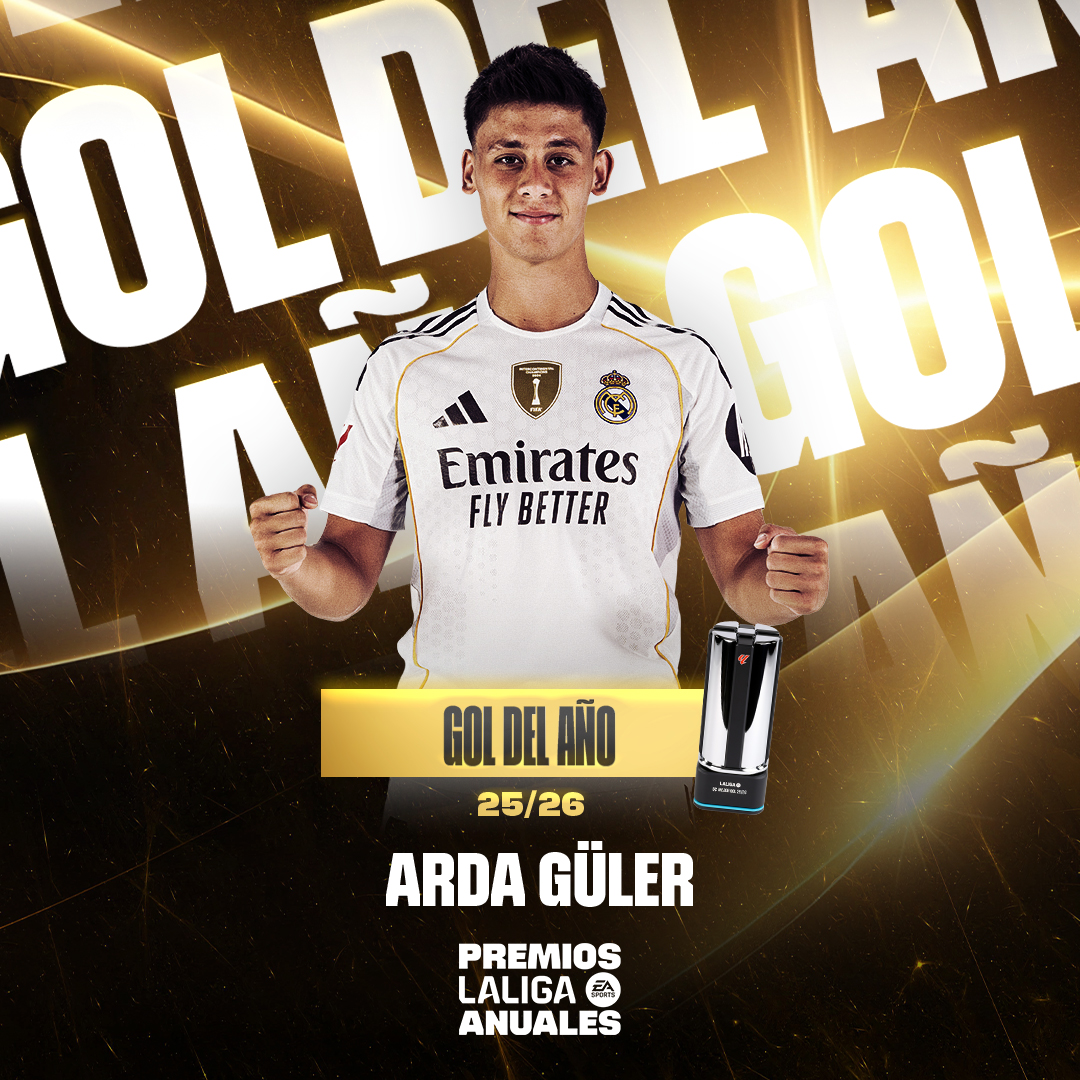 LaLiga's tweet photo. EL MAGO TURCO. 🧙‍♂️🇹🇷

🎯 @10ardaguler, del @realmadrid, es el autor del 𝐆𝐎𝐋 𝐃𝐄 𝐋𝐀 𝐓𝐄𝐌𝐏𝐎𝐑𝐀𝐃𝐀 en #LALIGAEASPORTS.

#LALIGAGOALOFTHESEASON | #PREMIOSANUALESLALIGA
