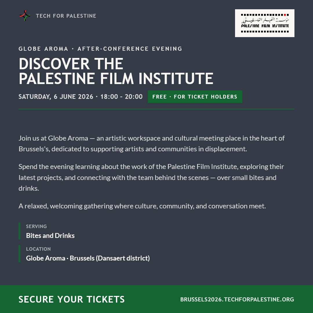 tech4palestine's tweet photo. A great conference is not complete without a few cool side events! If you're joining of on Saturday make sure you also join or community night on Friday hosted by TAP Careers, the after conference evening by @FilmPalestine and a nice Palestinian brunch on Sunday morning. https://t.co/02FiujwOAp