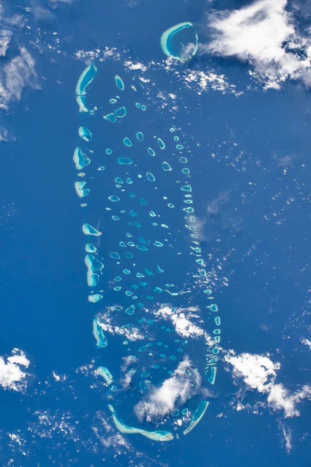 CuriosityonX's tweet photo. Maldives Islands seen from the ISS on May 26 2026 https://t.co/E2B4J4nWiU