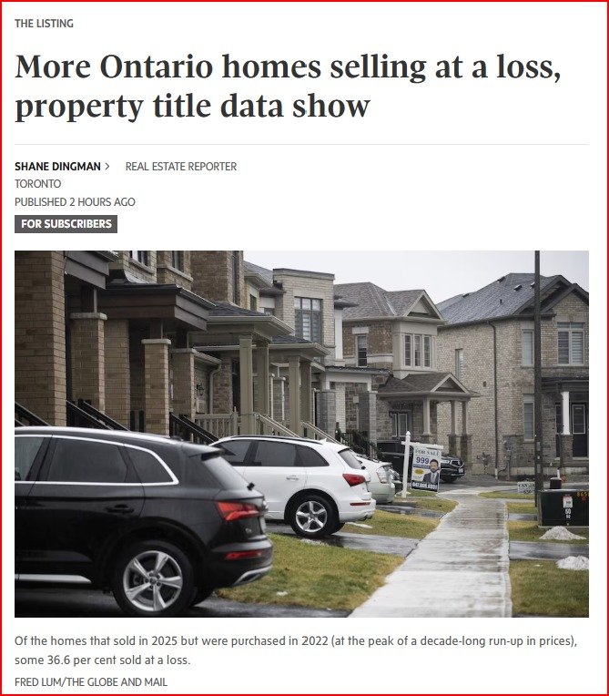 ShaziGoalie's tweet photo. Ontario's housing stress is no longer a theory.

🔹 Power of Sale transactions exploded 415% in just 3 years (578 ➡️ 2,979)
🔹 36.6% of homes bought at the 2022 peak and sold in 2025 lost money
🔹 Nearly 30% of homes sold in Peel lost money
🔹 Toronto: 22.3% sold at a loss
🔹 Durham: 23% sold at a loss
🔹 First-time buyers are now 40 years old on average

And many 2021 ultra-low-rate mortgages still haven't renewed.

The real test of this housing cycle may not be behind us.

It's ahead of us.