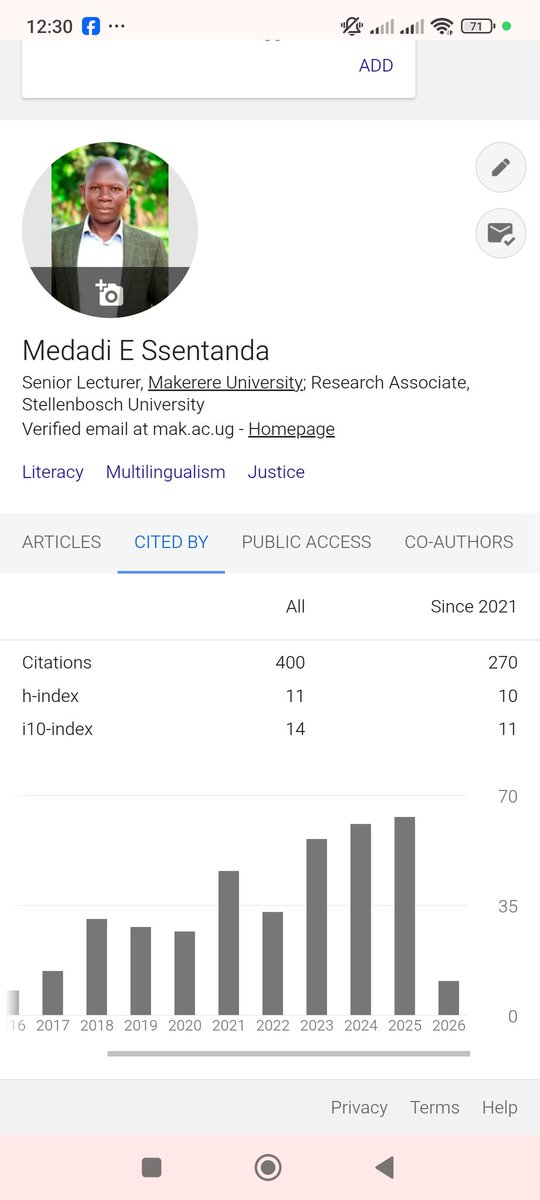 MedadiSsentanda's tweet photo. Celebrating the 400th citation of my work 🌺🌹 https://t.co/gzwwYeUFad