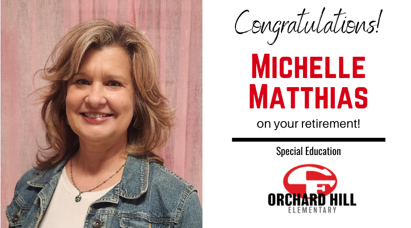 CF_schools's tweet photo. After 17 years of dedicated service to Cedar Falls Schools, Michelle Matthias is retiring from Orchard Hill Elementary as a Special Education Teacher. Thank you for your years of compassion and care for students and families. Your impact will not be forgotten! https://t.co/gp8xnlU71r