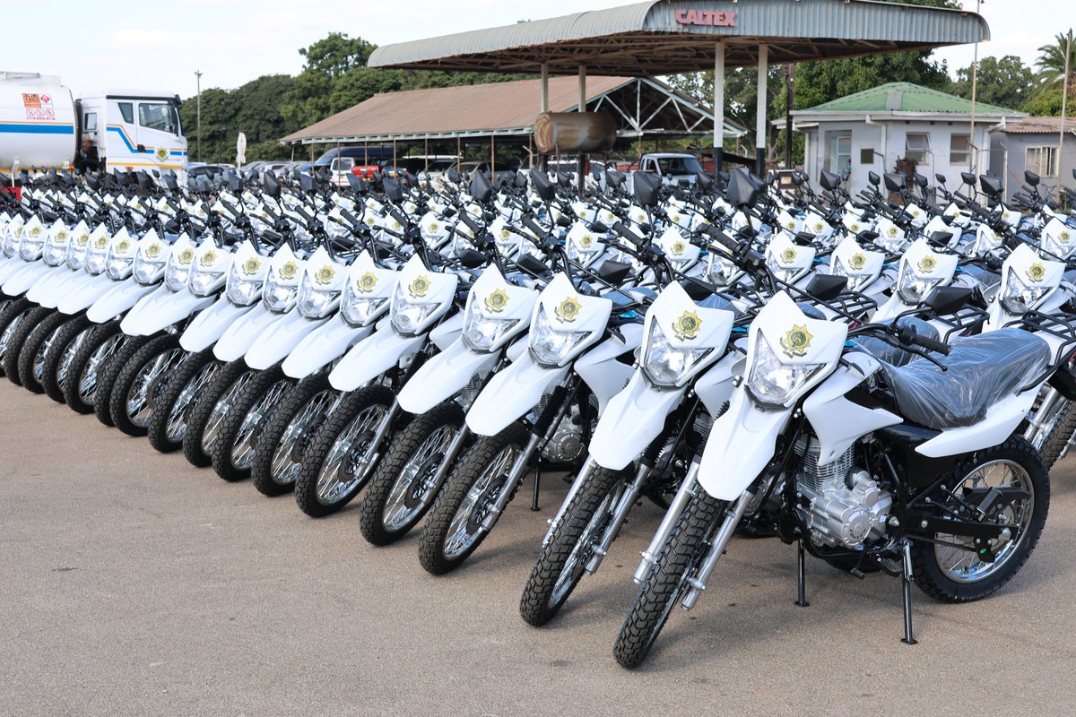 PoliceZimbabwe's tweet photo. The Commissioner-General of Police Stephen Mutamba has commissioned a batch of motor cycles for urban centres policing, rural patrol and traffic enforcement throughout the country. The all purpose terrain motor cycles will be allocated to police stations for effective management of scene attendance, crime management, general and specific patrols and tackling reckless driving conduct on the roads. The ZRP implores Zimbabweans to cooperate with Police officers performing duties while riding the motor cycles.
