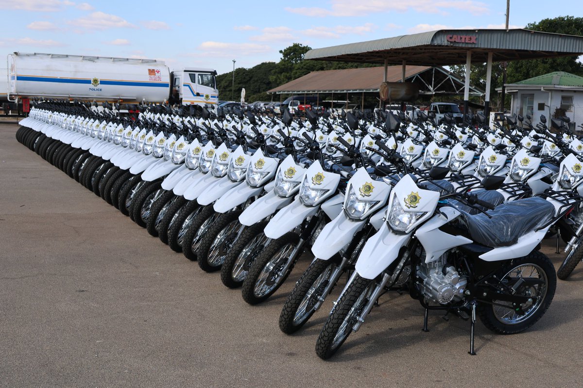 PoliceZimbabwe's tweet photo. The Commissioner-General of Police Stephen Mutamba has commissioned a batch of motor cycles for urban centres policing, rural patrol and traffic enforcement throughout the country. The all purpose terrain motor cycles will be allocated to police stations for effective management of scene attendance, crime management, general and specific patrols and tackling reckless driving conduct on the roads. The ZRP implores Zimbabweans to cooperate with Police officers performing duties while riding the motor cycles.
