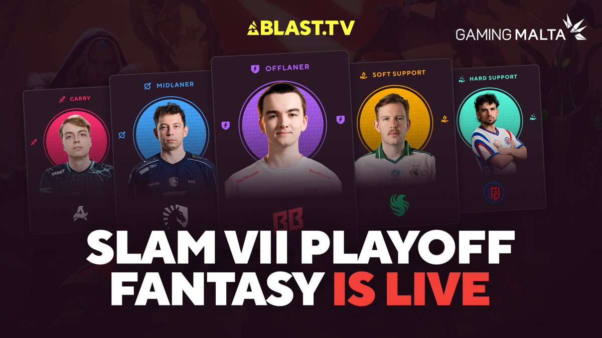 BLASTtv's tweet photo. Less than 24 hours to get your player picks in for the @BLASTDota SLAM VII Playoff Fantasy... ⏰ 

👉 https://t.co/eSV2iRw6SL https://t.co/b5tBIeVPHj