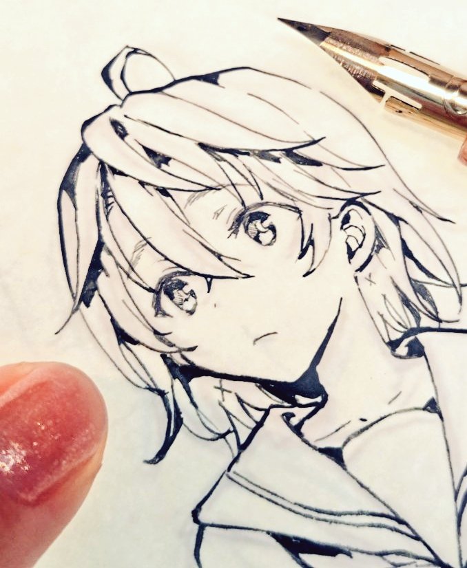 k02_no's tweet photo. サイズ感🌟　
Ｇペンの裏面（細線）で顔を描いたよ https://t.co/CX7aJnX1t9