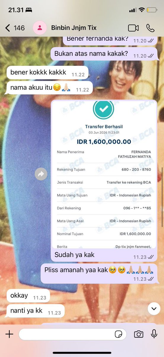 nominxna's tweet photo. HELP RT PLS ( bantu temen ) 

SCAMMER TIKET CAT 2 JNJM DUALITY IN JKT

AKUN PENIPU https://t.co/EL7VVrrkRy

No. WA : 089677787131

6802038760 / BCA A.N FERNANDA FATHUZAH MATIYA

hati hati ya teman timun kalau mau wtb dan norek a.n ini better di skip aja karna belio nipu temenku🙏🏻 dia udah dp setengahnya dan orang shibal ini menghilang gitu aja🙏🏻

TAGS. SCAM JNJM DUALITY IN JKT