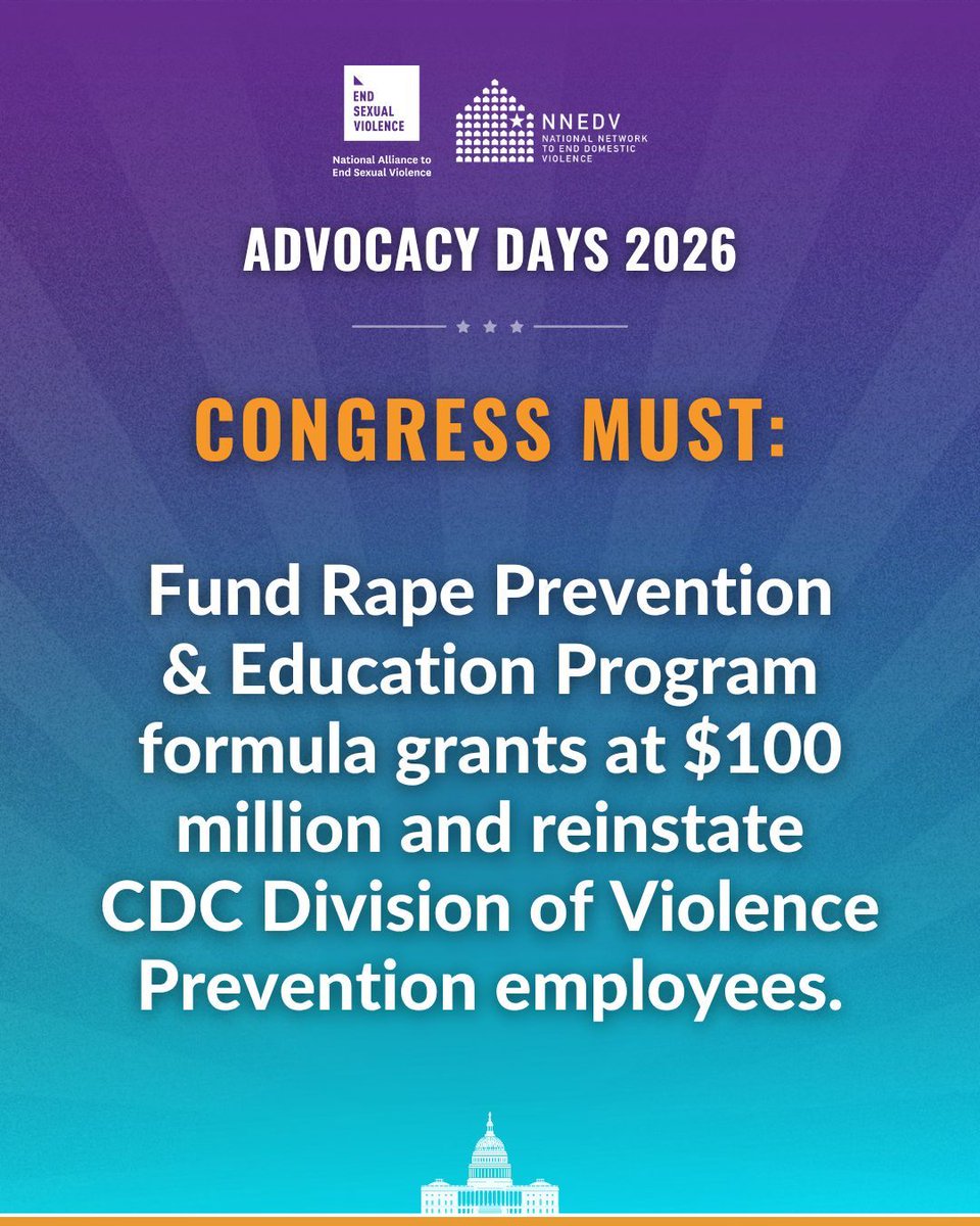 nnedv's tweet photo. Rape Prevention and Education (#RPE) programs prepare everyday people to become heroes, getting involved against sexual assault.

Congress needs to fund these essential grants, reinstate employees who administer them, and reject plans to cut and consolidate them.

#AdvocacyDays https://t.co/FEV774zXD5
