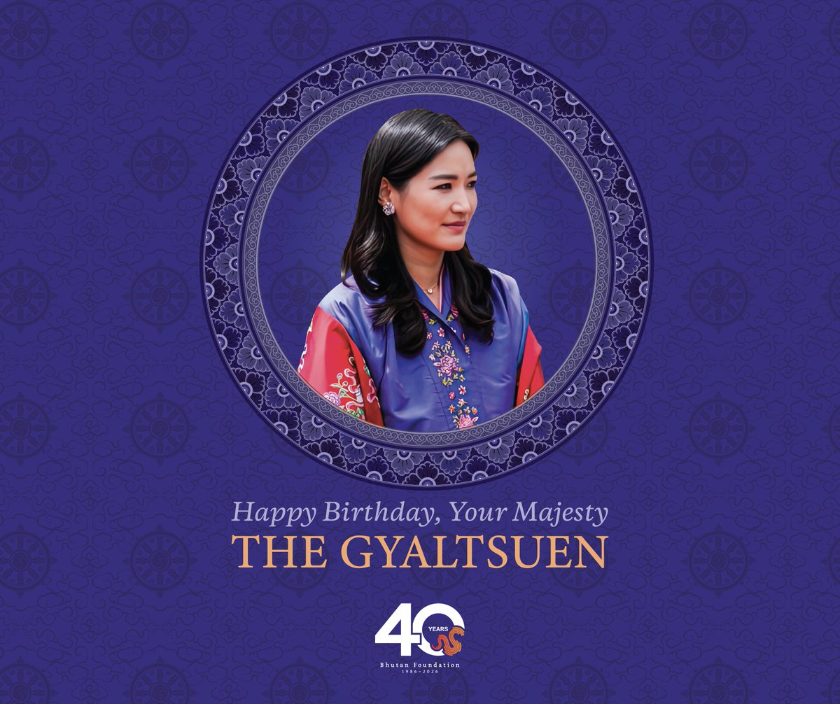 BhutanFdn's tweet photo. On the joyous occasion of the Birth Anniversary of Her Majesty The Gyaltsuen, the Bhutan Foundation joins the people of Bhutan in offering our deepest respects and heartfelt wishes.

We offer our sincere prayers for Her Majesty’s continued good health, happiness, and long life. https://t.co/mKTdMsRJfT