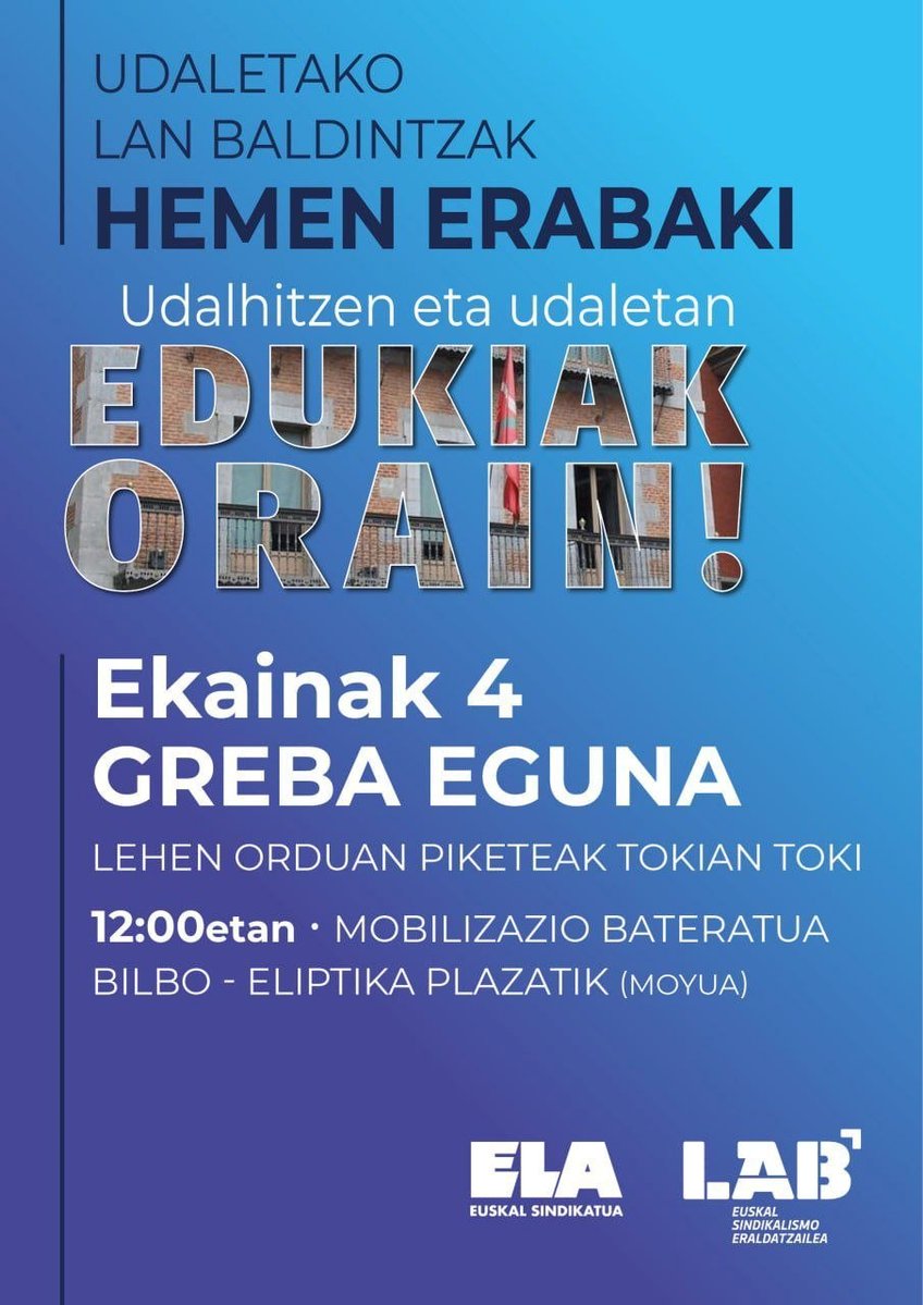 VillabonaUdala's tweet photo. Udal langileen gehiengoak bat egin du ELA eta LAB sindikatuek deituta bihar Udaletan egingo den grebarekin.
Ondorioz bihar, ekainak 4, udaletxea eta Udal Liburutegia itxita egongo dira eta ez da herritarren arreta zerbitzurik eskainiko.
#Ekainak4 #Greba #Udala #AmasaVillabona https://t.co/gSrQ77pYN0