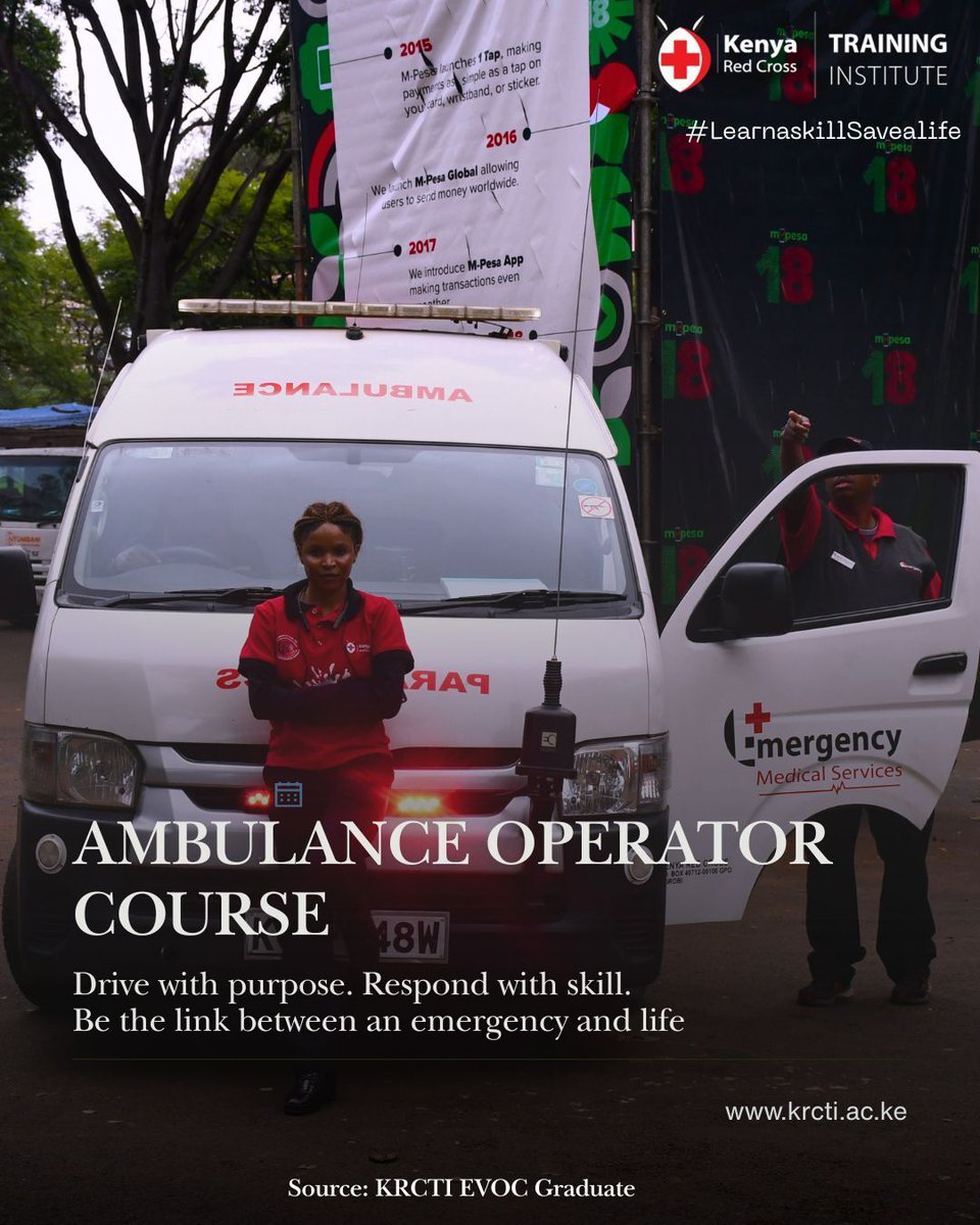 KRCTI_Kenya's tweet photo. Do you have a Driving License and would love to join become an Ambulance Operator? 

Book a slot for our next class here - https://t.co/1TdopRCcCz

📞 +254 787 889 533 | +254 705 464 722
📧 communication@krcti.ac.ke
🌐 https://t.co/3DqsMpVTmG

#LearnASkillSaveALife #AmbulanceOperator #EmergencyMedicalServices #KRCTI #EMS #EmergencyResponse