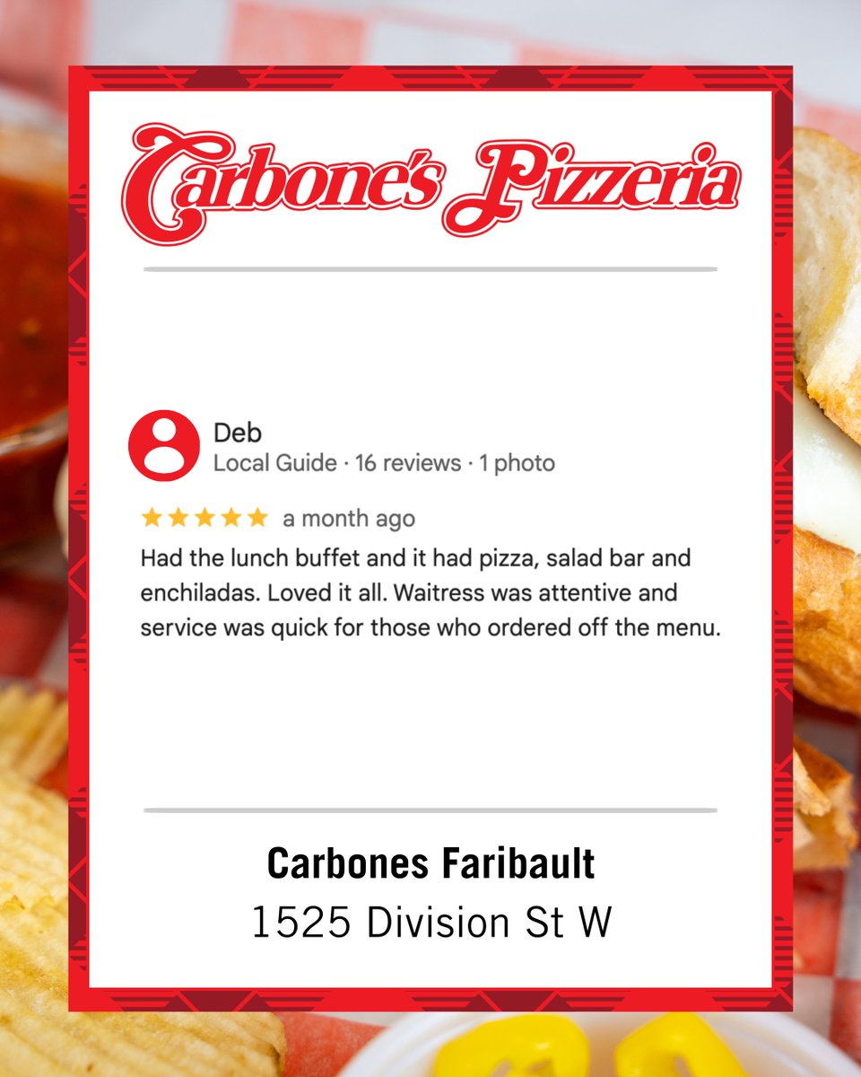Carbones_Pizza's tweet photo. Always great hearing when guests enjoy everything a location has to offer.
Shoutout to the team at Faribault for making it the place to be. #carbones #pizza #minnesota https://t.co/63L1KMop5N