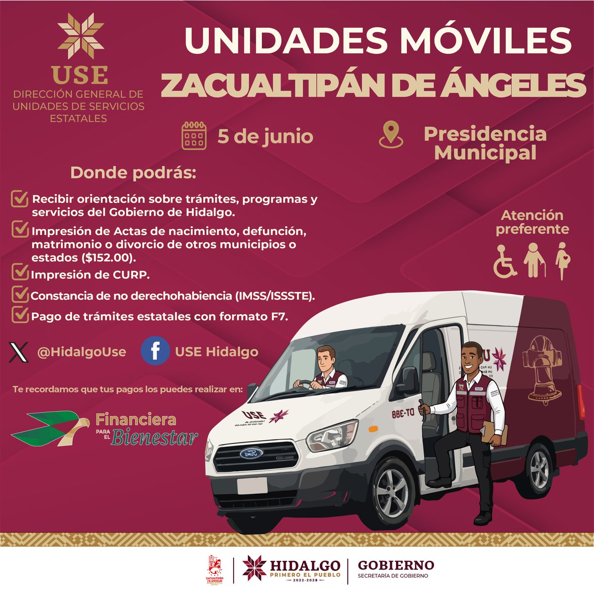 HidalgoUse's tweet photo. #LaUseEnMovimiento 🚐
En coordinación con el Ayuntamiento de #Zacualtipán, te invitan a la:

📃“Expedición de Actas del Registro del Estado Familiar Estatales y Foráneas”.

🗓️ 5 de junio.
📍 Presidencia Municipal.

@juliomenchaca_ https://t.co/zu5hm0rCLa