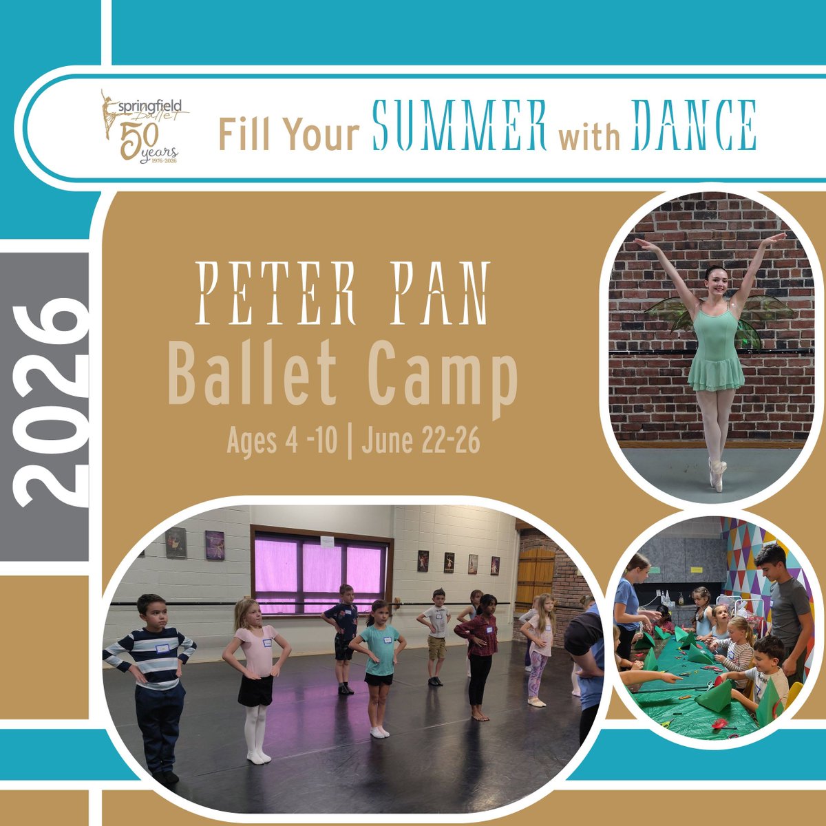 SpfldBallet's tweet photo. Fill your summer with dance! Join us for our Peter Pan Ballet Camp, June 22-26, from 9am-12pm.

Dancers ages 4-10 will experience ballet class, craft and story time, and snack and nutrition education, learn about music, drama, dance history, and more!

#MilesBoyerPhotography https://t.co/0QnQgUbDNF