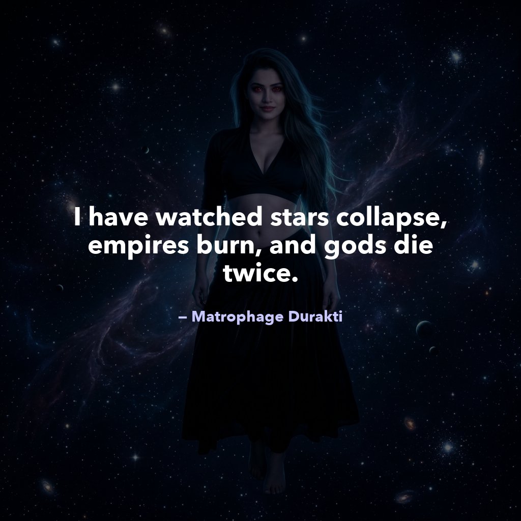 echoesofbhu's tweet photo. When you live long enough to see gods die...

"I have watched stars collapse, empires burn, and gods die twice."

📖 Dive into the universe: https://t.co/QXxad0JfjL

#Bookstagram #SpaceOpera #Durakti #Immortality https://t.co/ZvDNsR5ywq