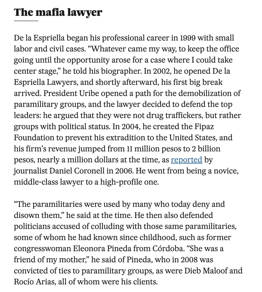 JakobJohnston's tweet photo. There is being a lawyer for right-wing, drug trafficking paramilitaries, and then there is Abelardo de la Espriella: https://t.co/FS7Yk36i7m