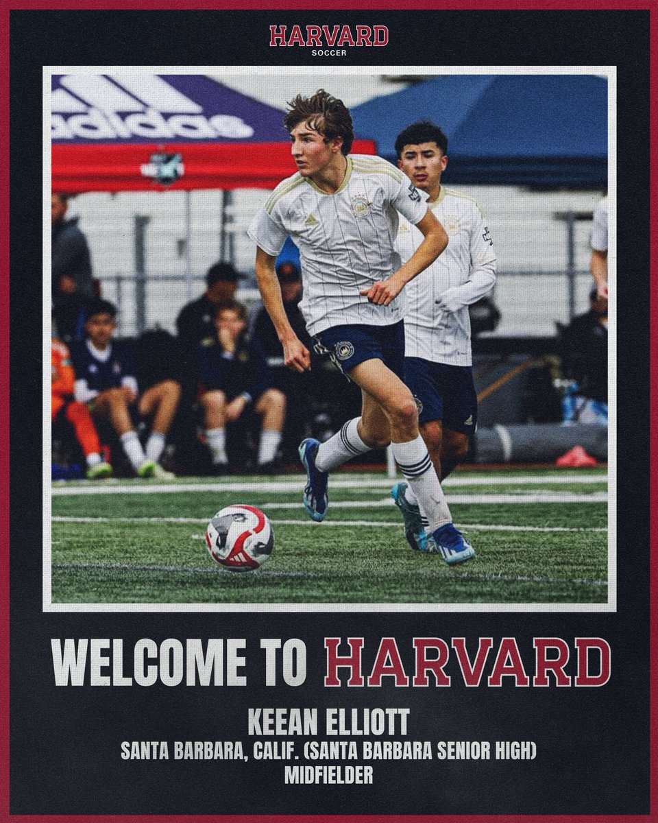 harvardmsoccer's tweet photo. Last but not least we have 𝗞𝗲𝗲𝗮𝗻 𝗘𝗹𝗹𝗶𝗼𝘁𝘁 🙌🙌

A California native, the central attacking midfielder joisn our program out of the Santa Barbara Soccer Club and TSV 1860 Munich! 

Welcome to Harvard, Keean! 

#GoCrimson x #OneCrimson https://t.co/8Zkaqmb8so