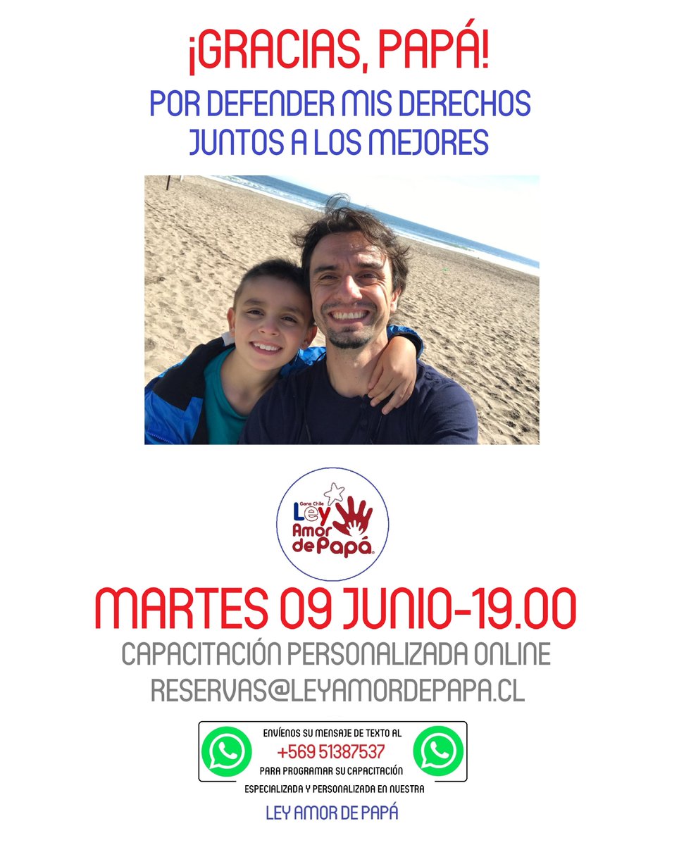 DefensorNinoCL's tweet photo. ¡VAMOS CON TODO! Ahora lo esperamos a Ud.

¿HASTA CUÁNDO ESPERARÁ PARA DEFENDER DERECHOS DE SUS HIJOS?

Le recordamos: CAPACITACIÓN PERSONALIZADA ONLINE en #LEYAMORDEPAPÁ

+INFO: reservas@leyamordepapa.cl y/o MENSAJE de TEXTO al WhatsApp +56 9 51387537

@AmordePapa https://t.co/mbVUNNo342