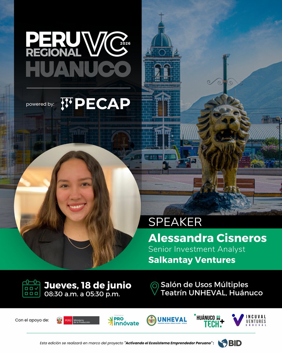 PECAP_'s tweet photo. 📢Seguimos anunciando a los speakers que serán parte de la 5.ª edición del #PRVC26🚀
Este 18 de junio, Huánuco reunirá a referentes del venture capital, innovación y emprendimiento para seguir impulsando el crecimiento del ecosistema en regiones.
Registro👉https://t.co/vz61BuX1UN https://t.co/YqopfVu2hC