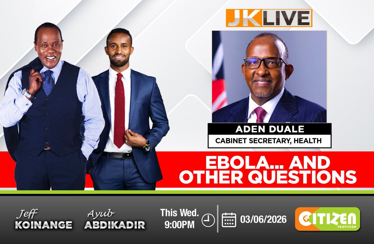 citizentvkenya's tweet photo. Tonight on #JKLive Health CS Aden Duale addresses Ebola preparedness and other key health concerns. Send your questions and tune in from 9:00 PM https://t.co/IsKKcBIo0m