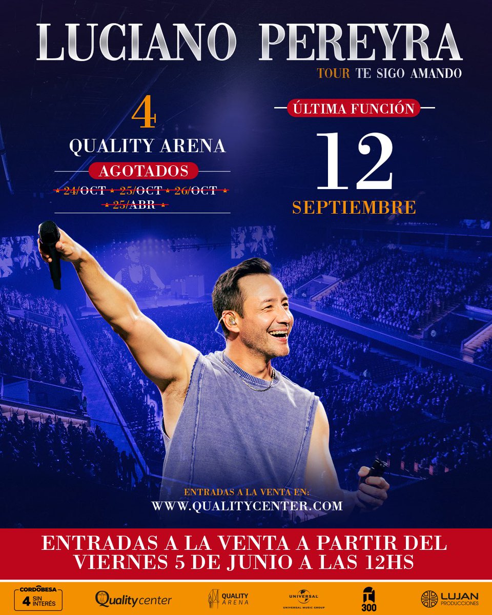 LucianoPereyra's tweet photo. #Cordoba tenemos nueva cita en el @qualitycenterok 😍  Que felicidad volver a cantarnos una vez más 😁😁😁

🗓️ 12 de septiembre 
🏟️ Quality Arena 

🎫 Entradas a la venta a partir del viernes 5 de junio a las 12hs en https://t.co/2ccBymMX3G https://t.co/AxPjOxrKEn