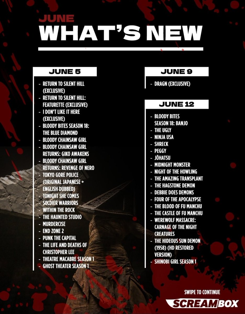 Scar1iXx's tweet photo. No clue what a ScreamBox is but Return to Silent Hill is coming to it with probably the YT and Blu-ray Featurettes but would be surprised if its something new
(Its a streaming platform btw) https://t.co/WkavbM3nYc