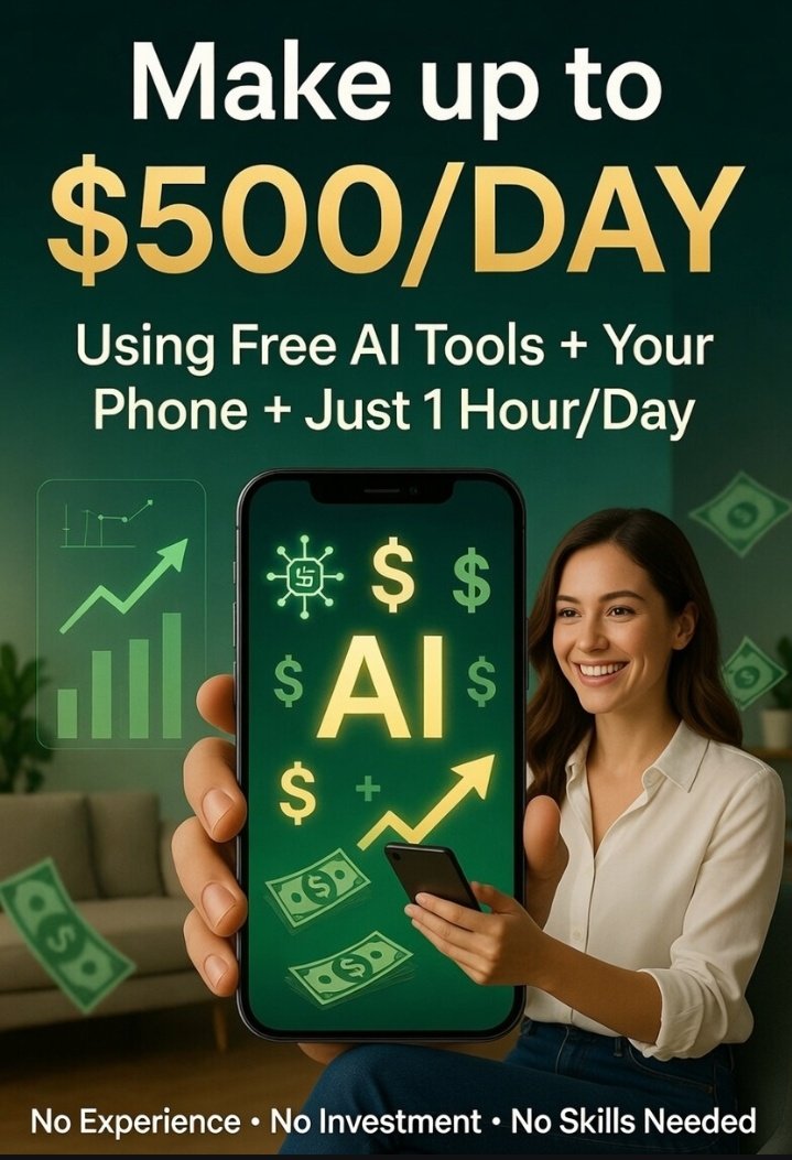 tom_brando82808's tweet photo. Make up to $500/day using:

• Free AI tools 🤖 • Your smartphone 📱 • Just 1 hour a day 

No experience. No investment. No technical skills.

🎁 Free access for a limited time

Interested?

→ Like this post → Comment "GO" 💬 → Follow me 

I'll send the full method in DM 📩 https://t.co/gkSzaCu6Tc