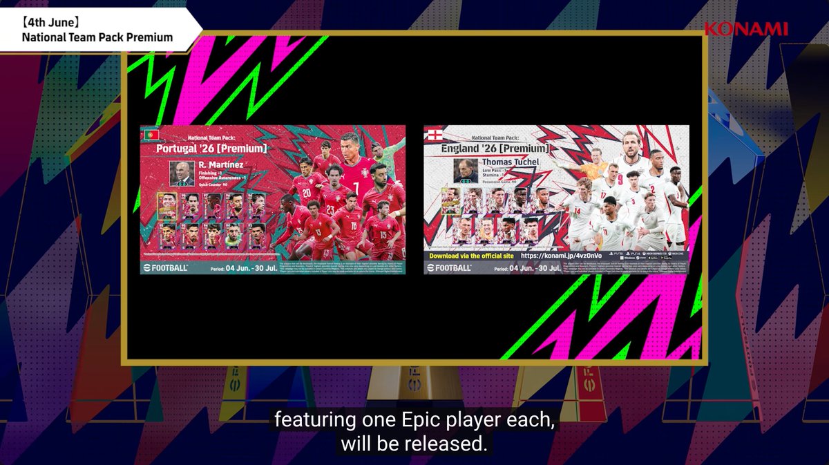 contz's tweet photo. In this era where "Attention" is the most valuable thing, I still don't understand why people are not able to read subtitles and listen to a simple video...

1 EPIC CARD EACH. ENGLAND AND PORTUGAL PACK. 

#イーフト #eFootballアプリ #eFootball #eFootball30th #eFootball2026 #efootball26