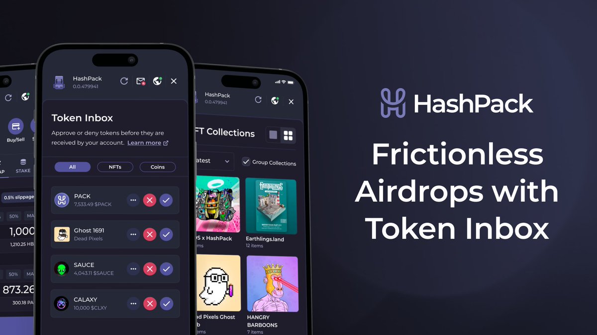 hashpack's tweet photo. Your Token Inbox is where airdrops land.

Incoming tokens are held for you to review before they reach your app:

→ Accept what matters, reject what doesn’t.

No spam clutter. Stay in control at every step.

Airdrops on your terms, directly inside your HashPack. https://t.co/uQiPKIuaKH