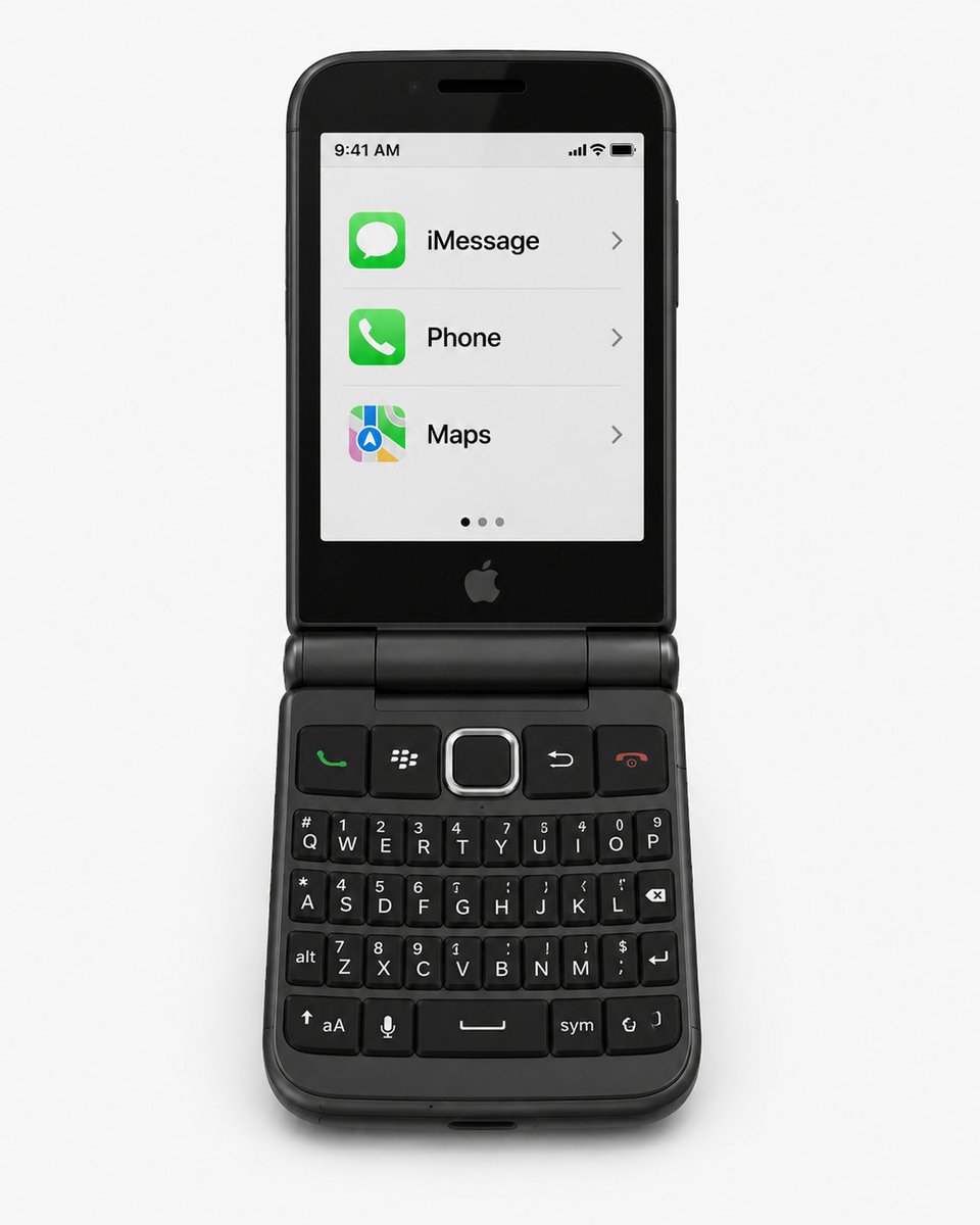 creditguy's tweet photo. I designed my dream phone:

-iMessage compatible
-Blackberry style keyboard (no emojis)
-Maps

Zero distractions. Peak locked-in https://t.co/Bdh3fbpXX2