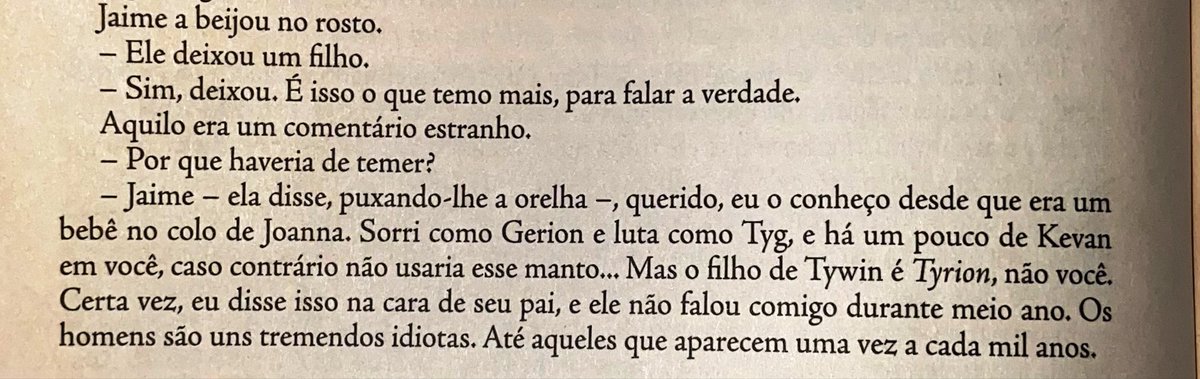 julioreggae's tweet photo. Pouco depois dela ter esculhambado Cersei por ter restituído os poderes da Fé Militante, ela vai e mete essa; “��mas o filho de Tywin é TYRION, não você.”
E ainda chama Tywin de idiota kkkkk
TE AMO, TIA GENNA! 

#ASOIAF
#AFFC https://t.co/m4Oe8dTCQm