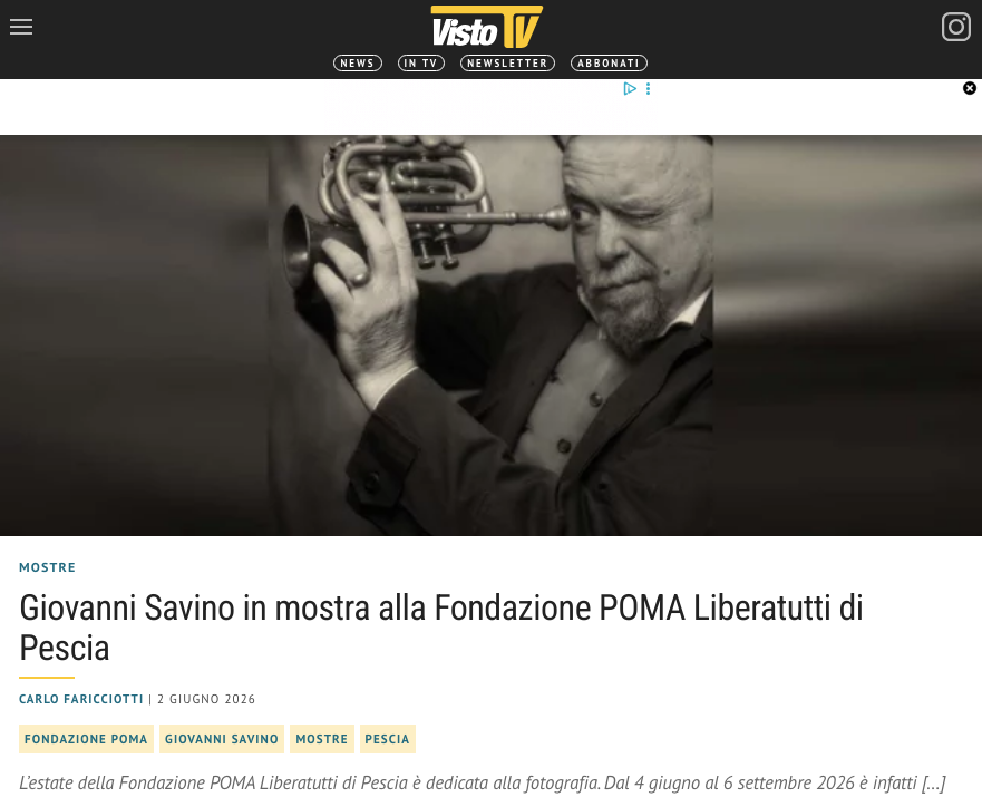 davisandc's tweet photo. "L’ultimo fotografo - Giovanni Savino", in mostra alla Fondazione Poma di Pescia dal 4 giugno al 6 settembre 2026, racconta fotografia come incontro e relazione.
Grazie a Visto TV per l'articolo!
https://t.co/KYAlpUcS2K " https://t.co/iyB6kiC73T